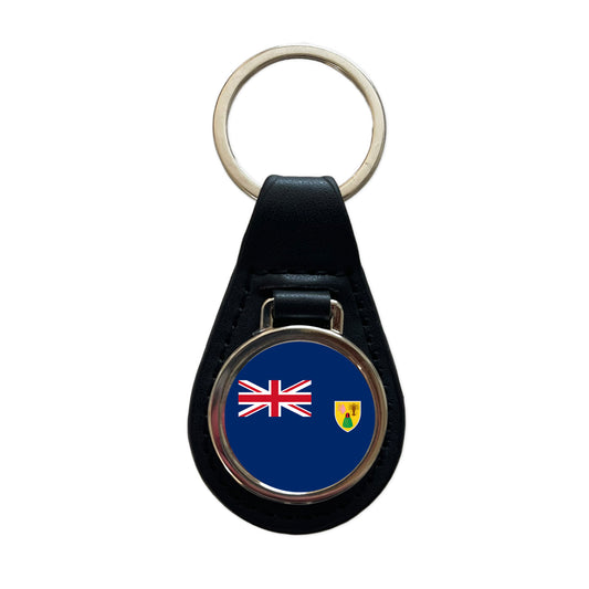 Turks and Caicos Islands Country Flag Black Leather Metal Keychain