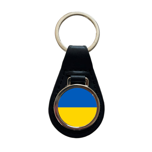 Ukraine Country Flag Black Leather Metal Keychain
