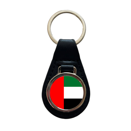 United Arab Emirates Country Flag Black Leather Metal Keychain