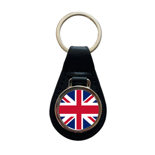 United Kingdom of Great Britain and Northern Ireland Country Flag Black Leather Metal Keychain