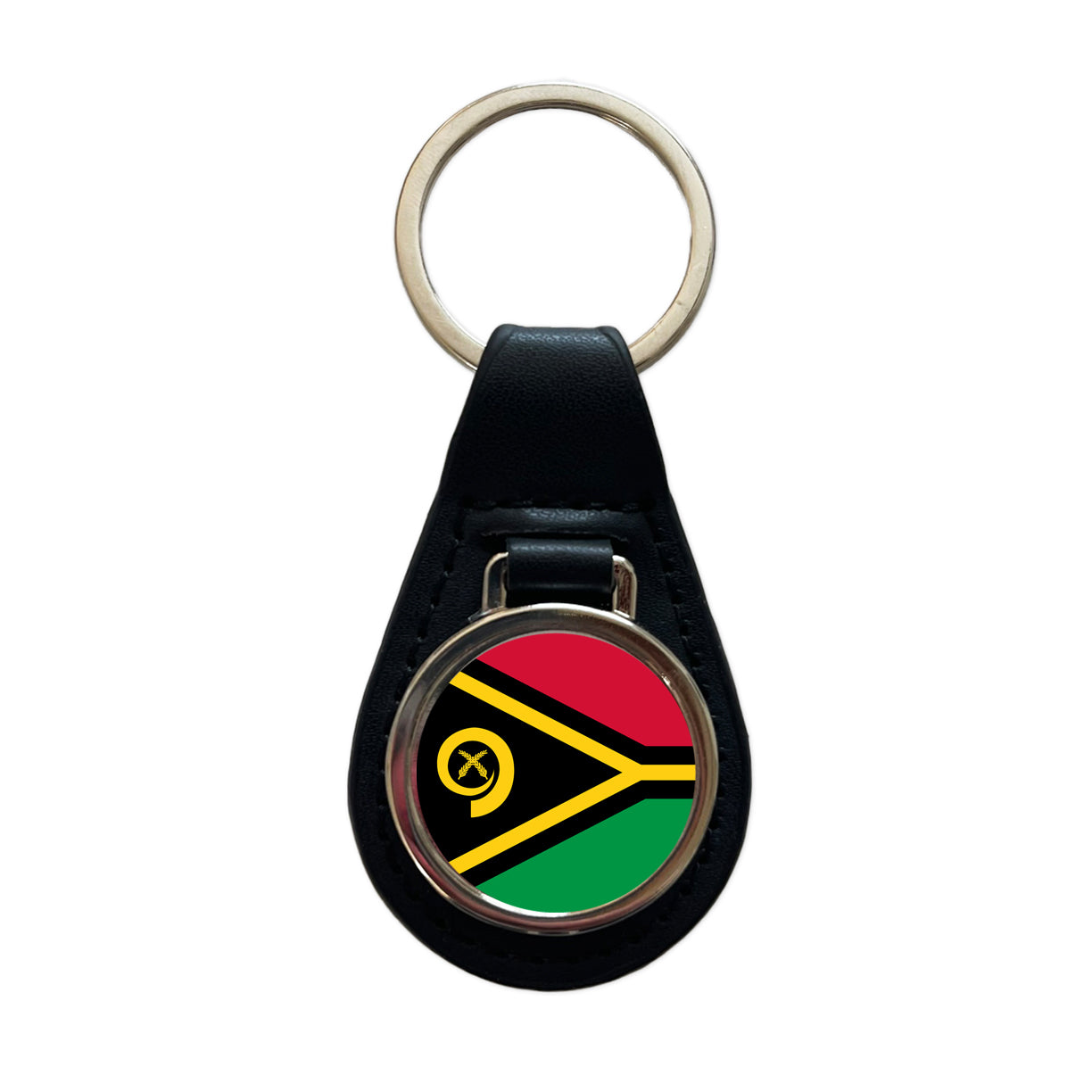 Vanuatu Country Flag Black Leather Metal Keychain