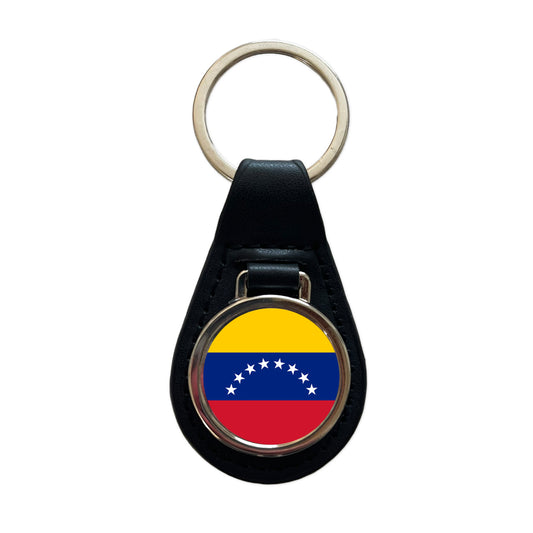 Venezuela Country Flag Black Leather Metal Keychain