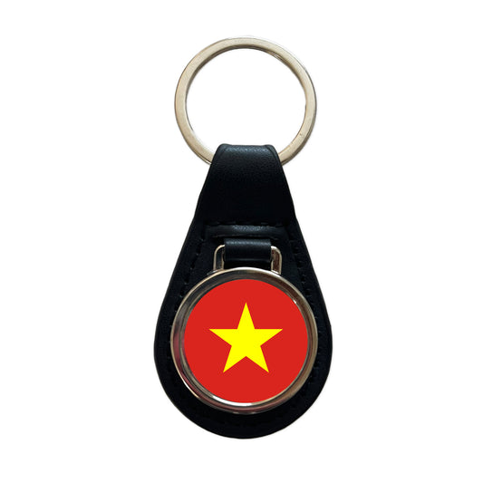 Viet Nam Country Flag Black Leather Metal Keychain