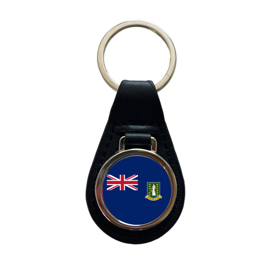 Virgin Islands (British) Country Flag Black Leather Metal Keychain