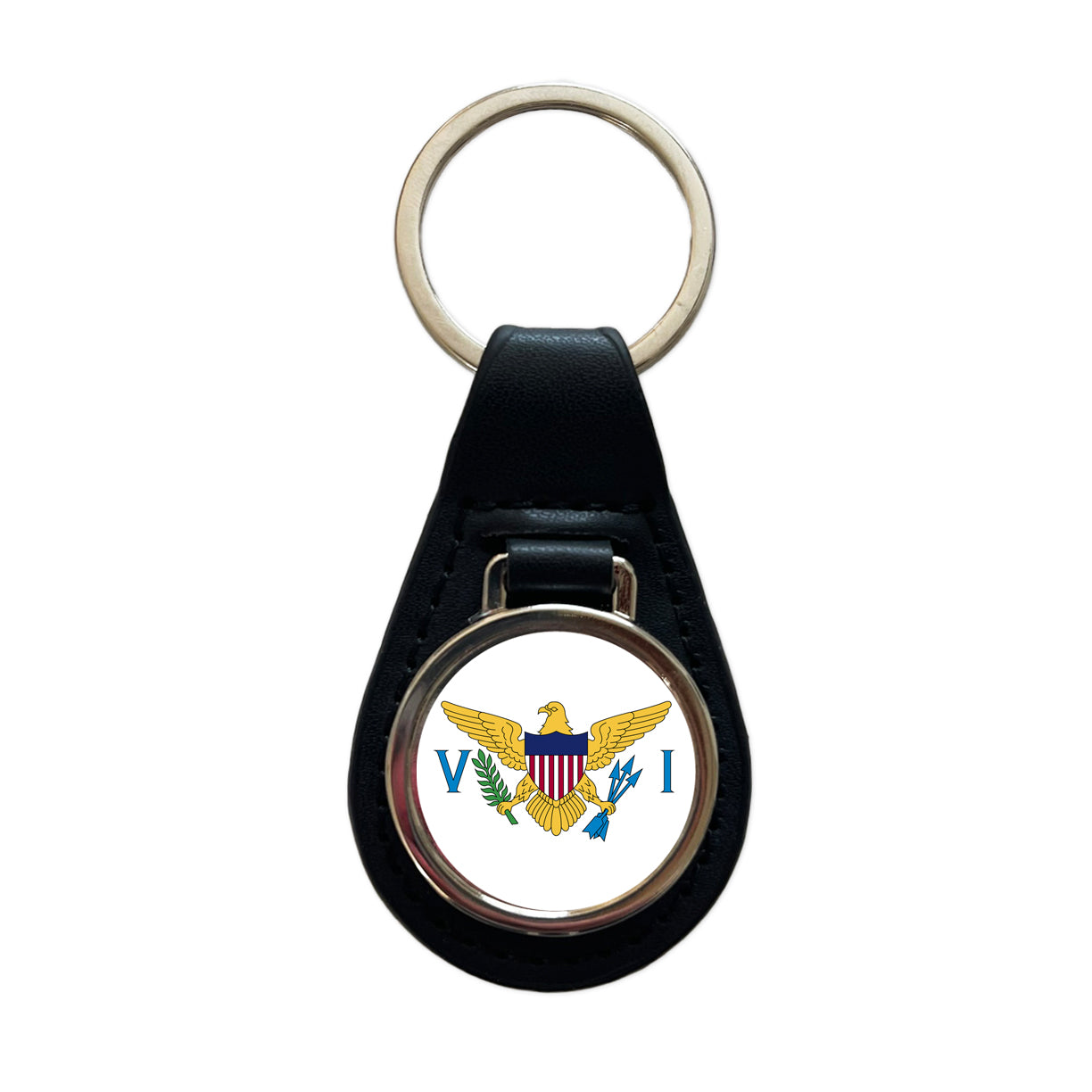 Virgin Islands (U.S.) Country Flag Black Leather Metal Keychain
