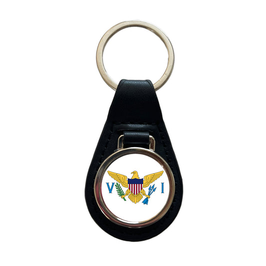 Virgin Islands (U.S.) Country Flag Black Leather Metal Keychain