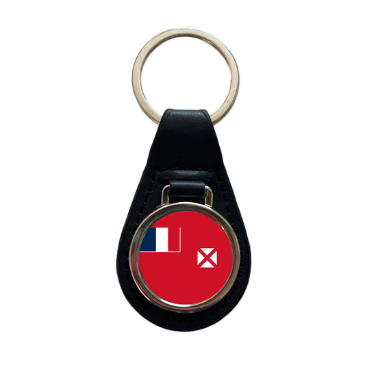 Wallis and Futuna Country Flag Black Leather Metal Keychain