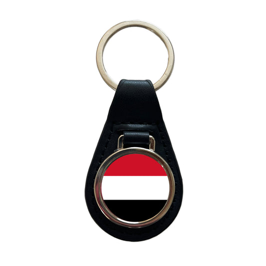 Yemen Country Flag Black Leather Metal Keychain