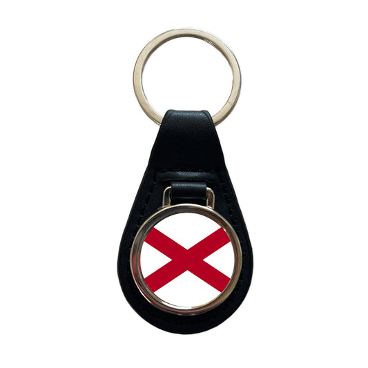 Alabama AL State Flag Black Leather Metal Keychain