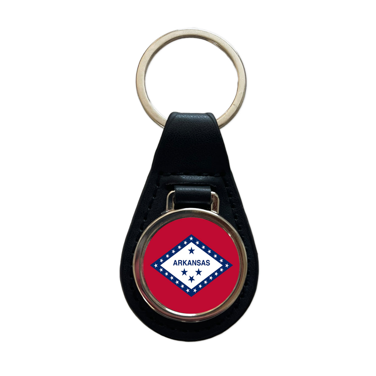 Arkansas AR State Flag Black Leather Metal Keychain