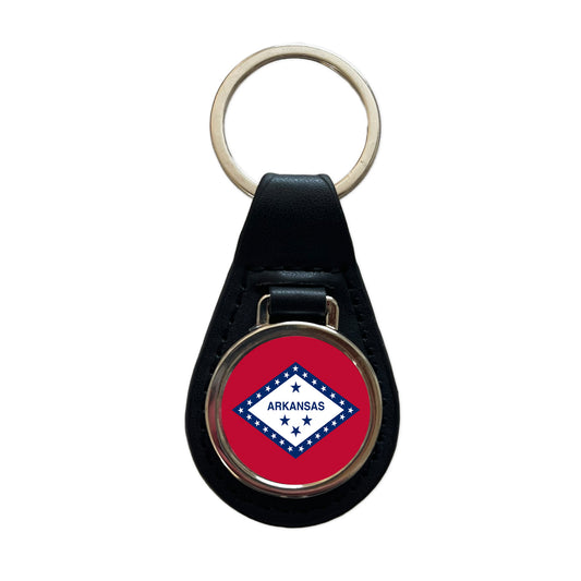 Arkansas AR State Flag Black Leather Metal Keychain