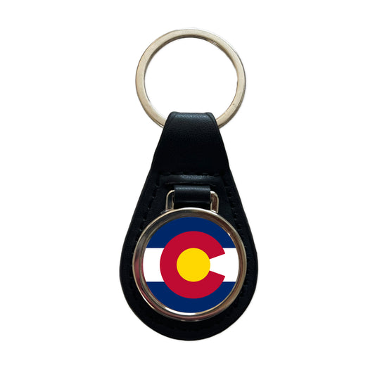 Colorado CO State Flag Black Leather Metal Keychain