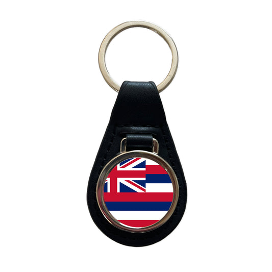 Hawaii HI State Flag Black Leather Metal Keychain