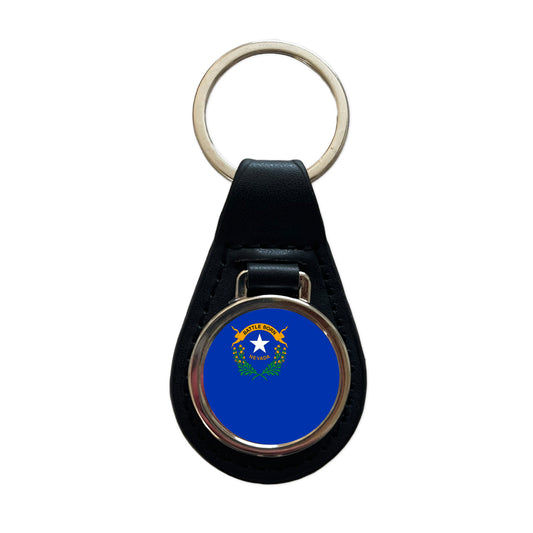 Nevada NV State Flag Black Leather Metal Keychain