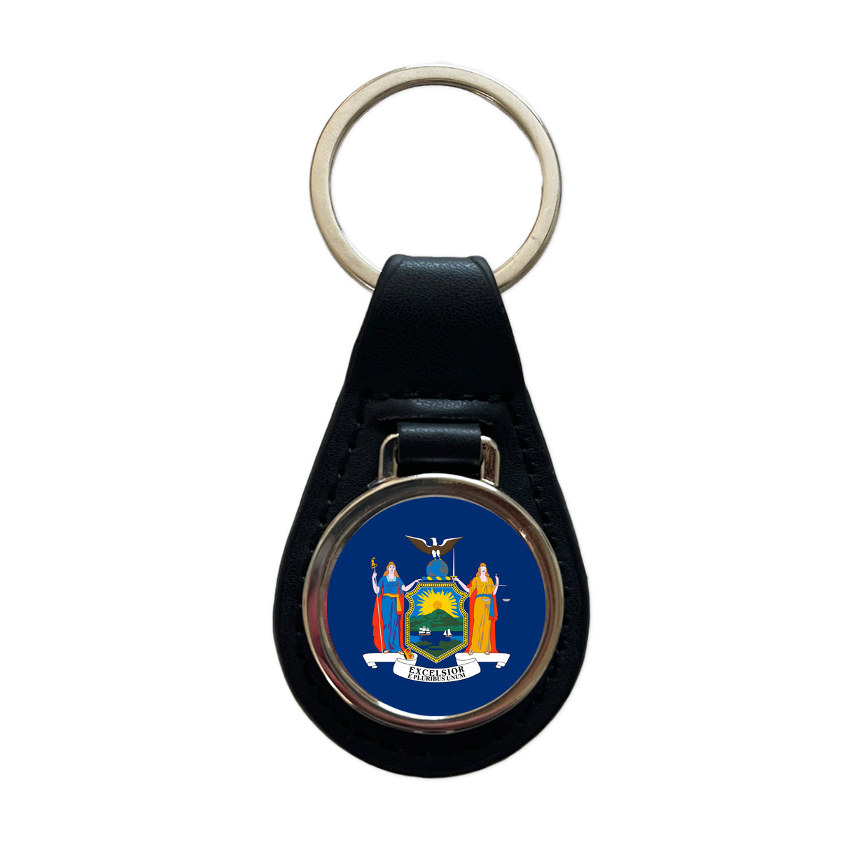 New York NY State Flag Black Leather Metal Keychain