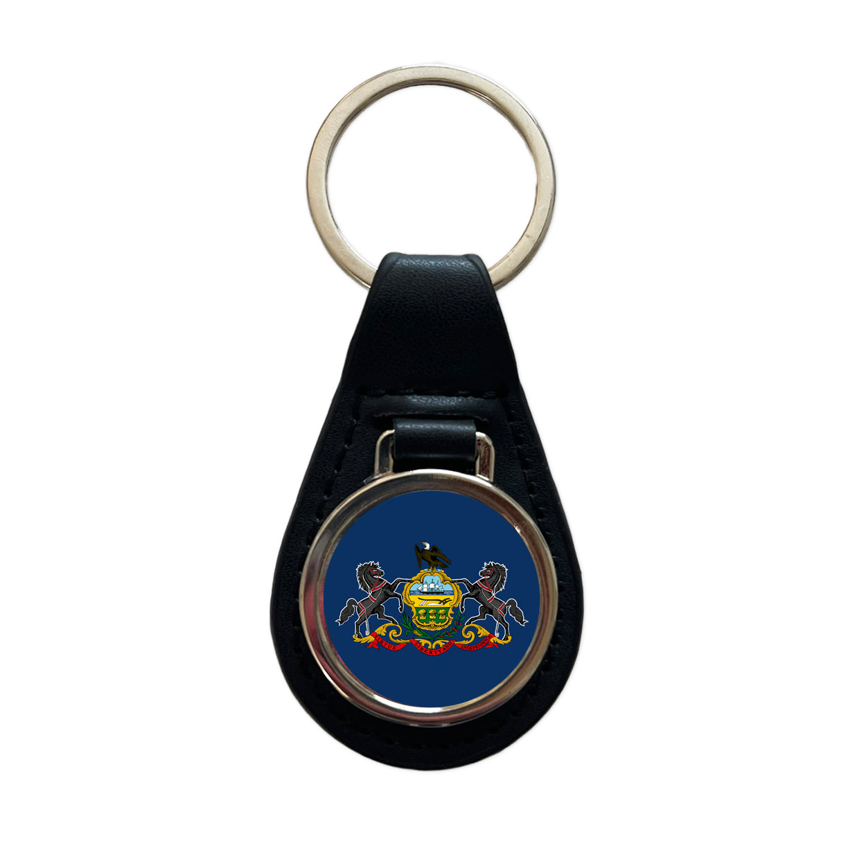 Pennsylvania PA State Flag Black Leather Metal Keychain
