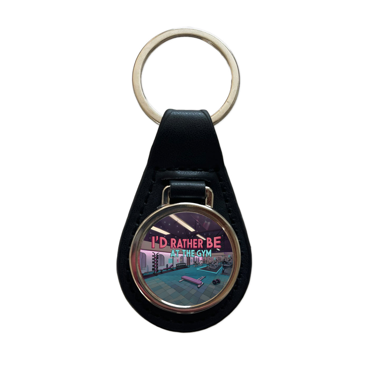 I'd Rather Be At The Gym Black Leather Metal Keychain