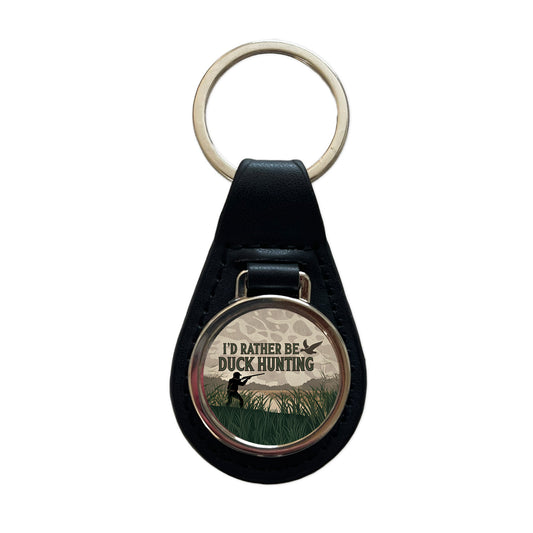 I'd Rather Be Duck Hunting Hunter Black Leather Metal Keychain