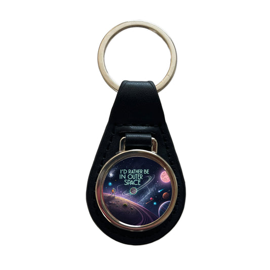 I'd Rather Be In Outer Space Sci-fi Black Leather Metal Keychain
