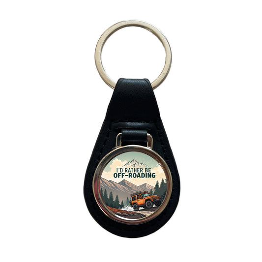 I'd Rather Be Off-Roading 4x4 Black Leather Metal Keychain