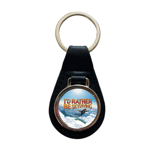 I'd Rather Be Skydiving Skydiver Black Leather Metal Keychain