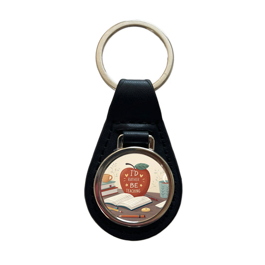 I'd Rather Be Teaching Apple Books Desk Black Leather Metal Keychain