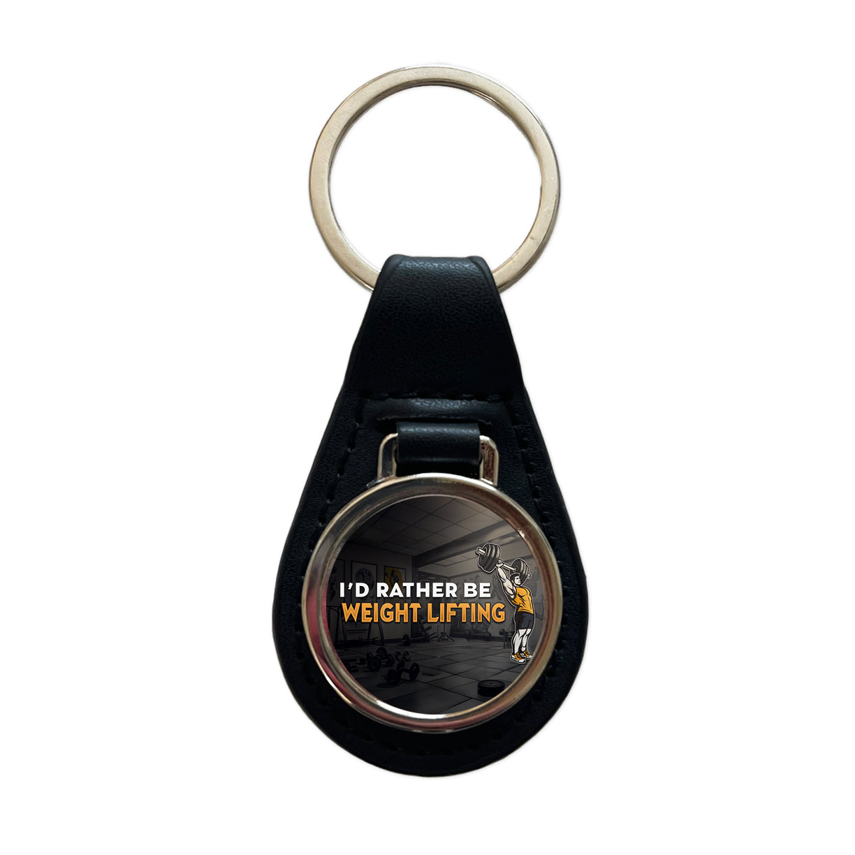I'd Rather Be Weight Lifting Gym Black Leather Metal Keychain
