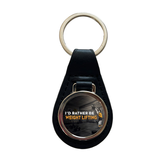 I'd Rather Be Weight Lifting Gym Black Leather Metal Keychain