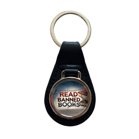 Read Banned Books Chains Black Leather Metal Keychain