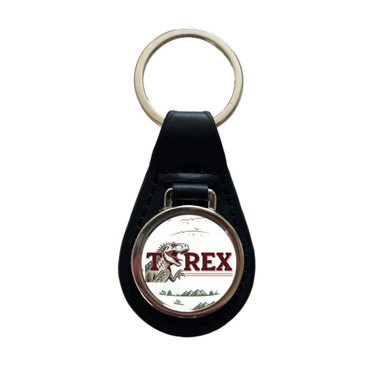 Tyrannosaurus T-Rex Dinosaur Cartoon Black Leather Metal Keychain