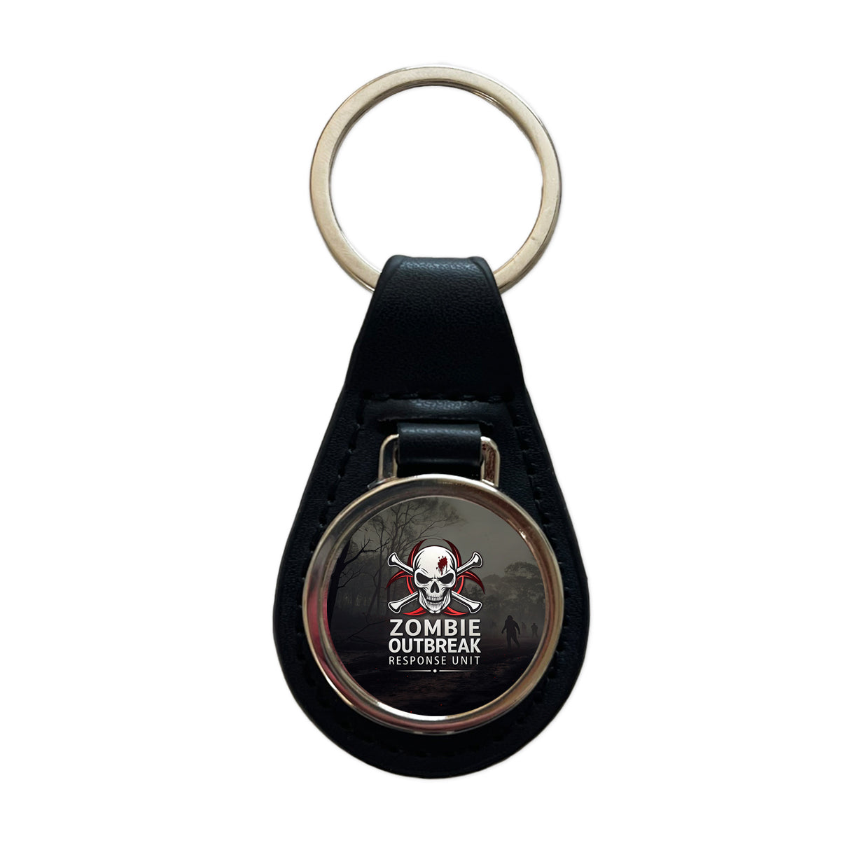 Zombie Outbreak Response Unit Biohazard Black Leather Metal Keychain