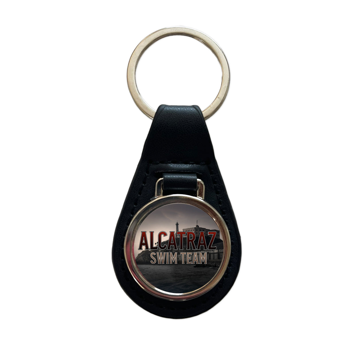 Alcatraz Prison Swim Team Funny Black Leather Metal Keychain