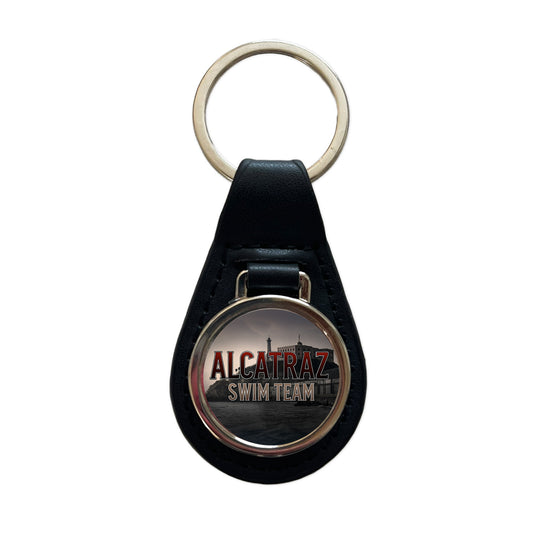 Alcatraz Prison Swim Team Funny Black Leather Metal Keychain