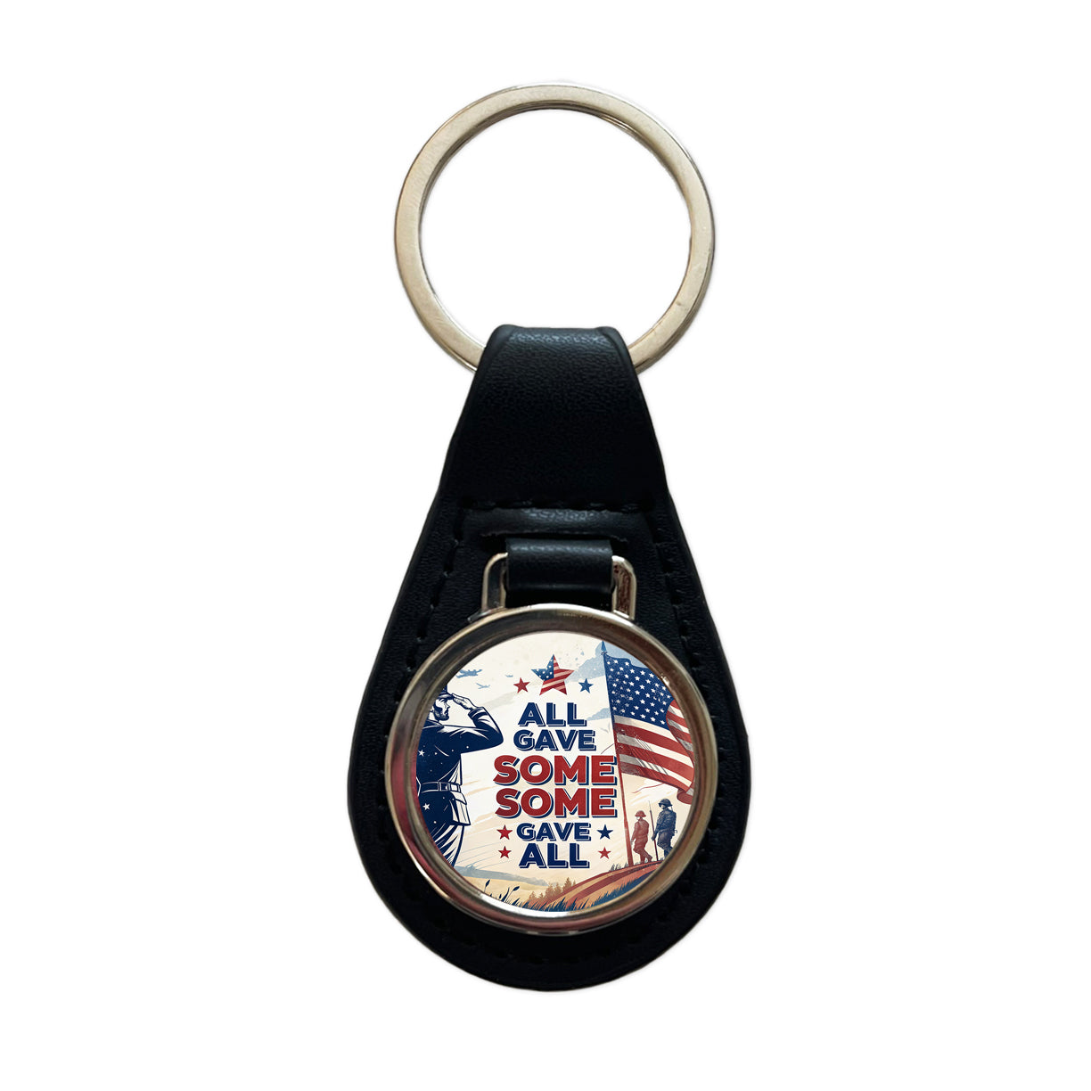 All Gave Some Some Gave All Patriotic Military Black Leather Metal Keychain