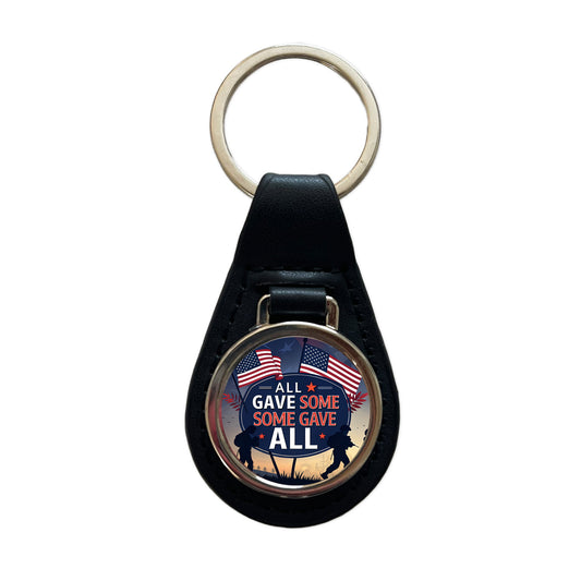 All Gave Some Some Gave All Soldiers Marching Patriotic Black Leather Metal Keychain