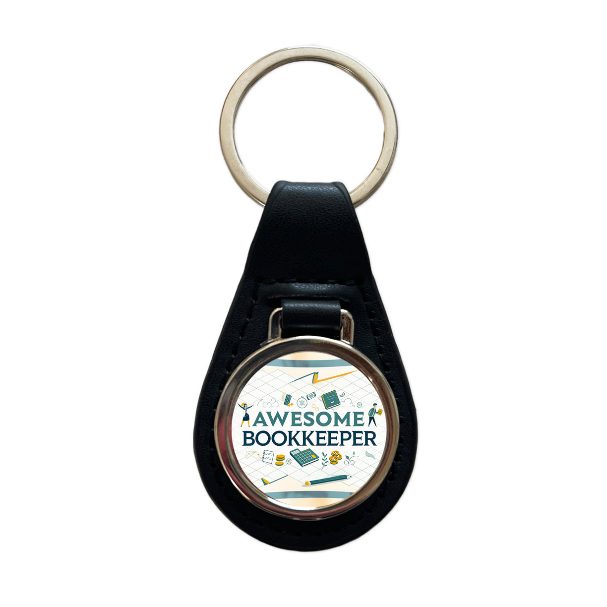 Awesome Bookkeeper Inspirational Black Leather Metal Keychain