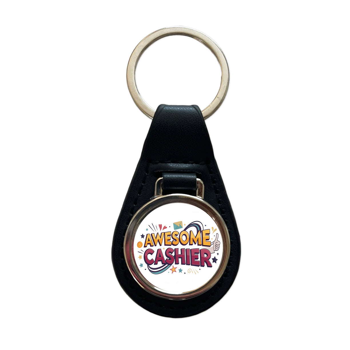 Awesome Cashier Inspirational Black Leather Metal Keychain