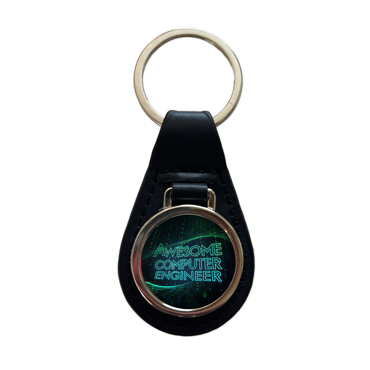 Awesome Computer Engineer Inspirational Black Leather Metal Keychain