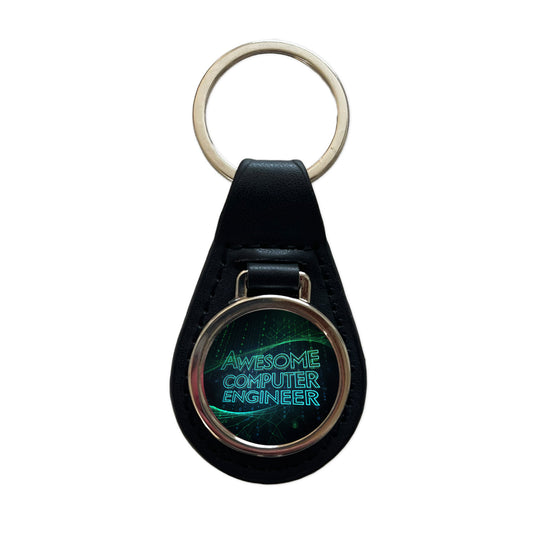 Awesome Computer Engineer Inspirational Black Leather Metal Keychain