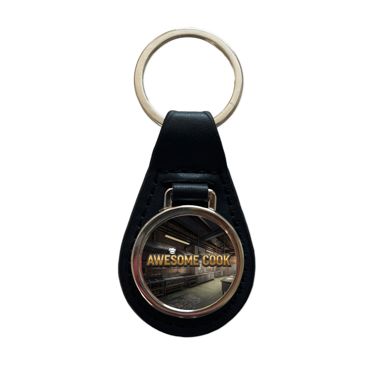 Awesome Cook Inspirational Industrial Kitchen Black Leather Metal Keychain