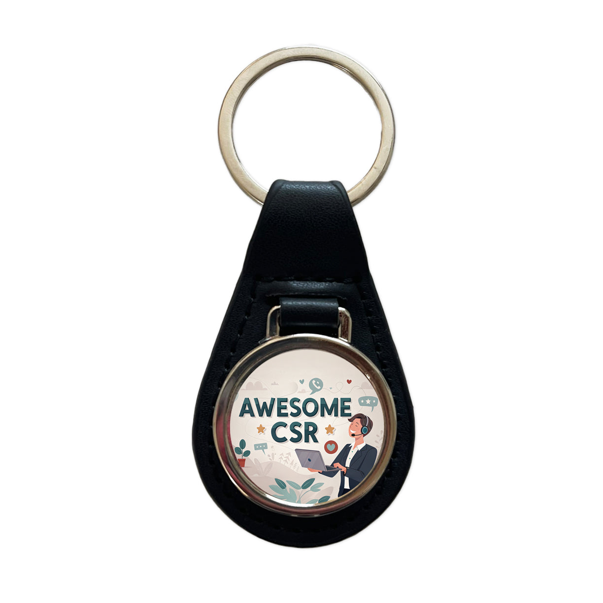 Awesome CSR Customer Service Rep Inspirational Black Leather Metal Keychain