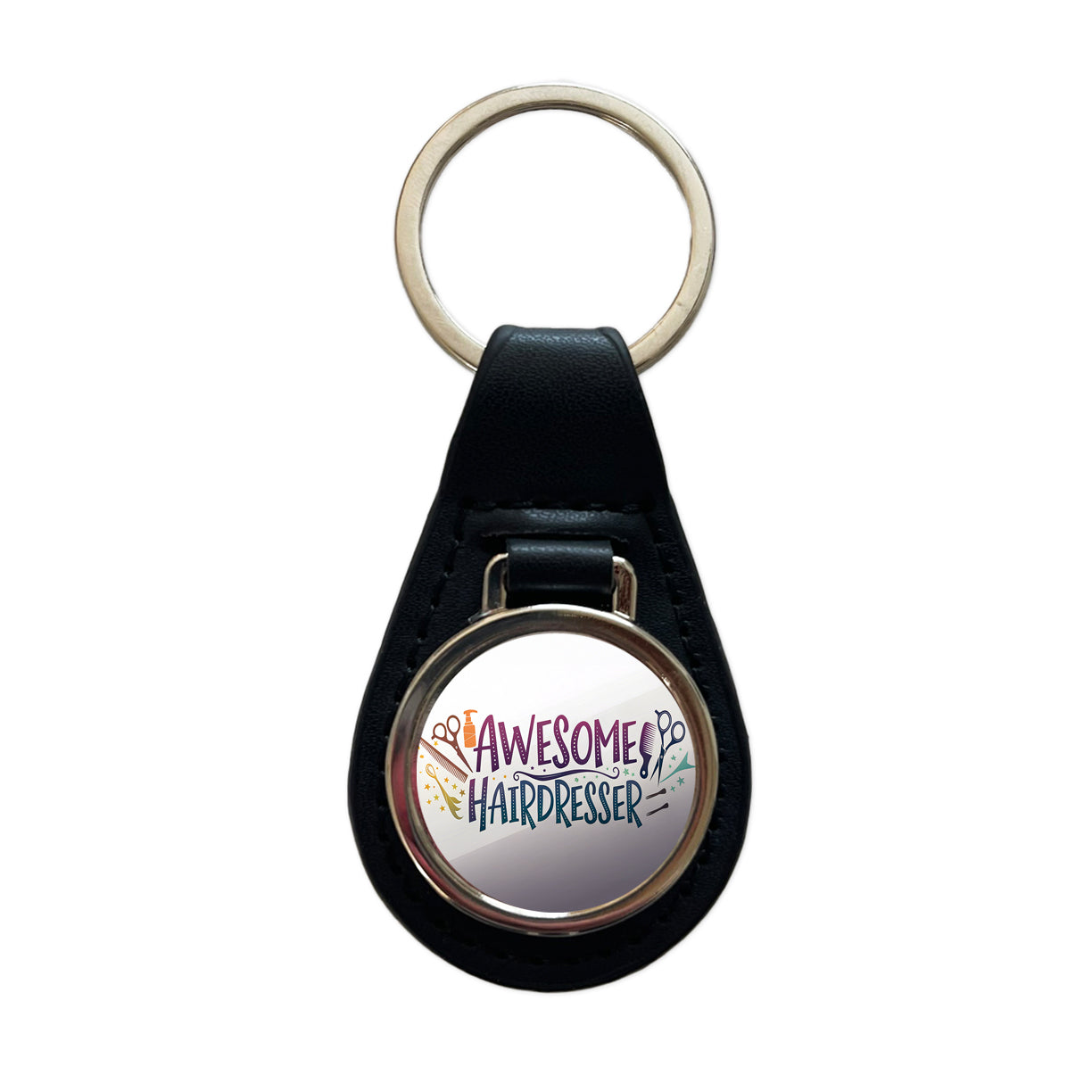 Awesome Hairdresser Inspirational Black Leather Metal Keychain
