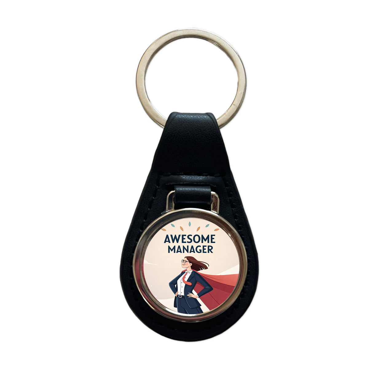 Awesome Manager Woman Female Inspirational Black Leather Metal Keychain