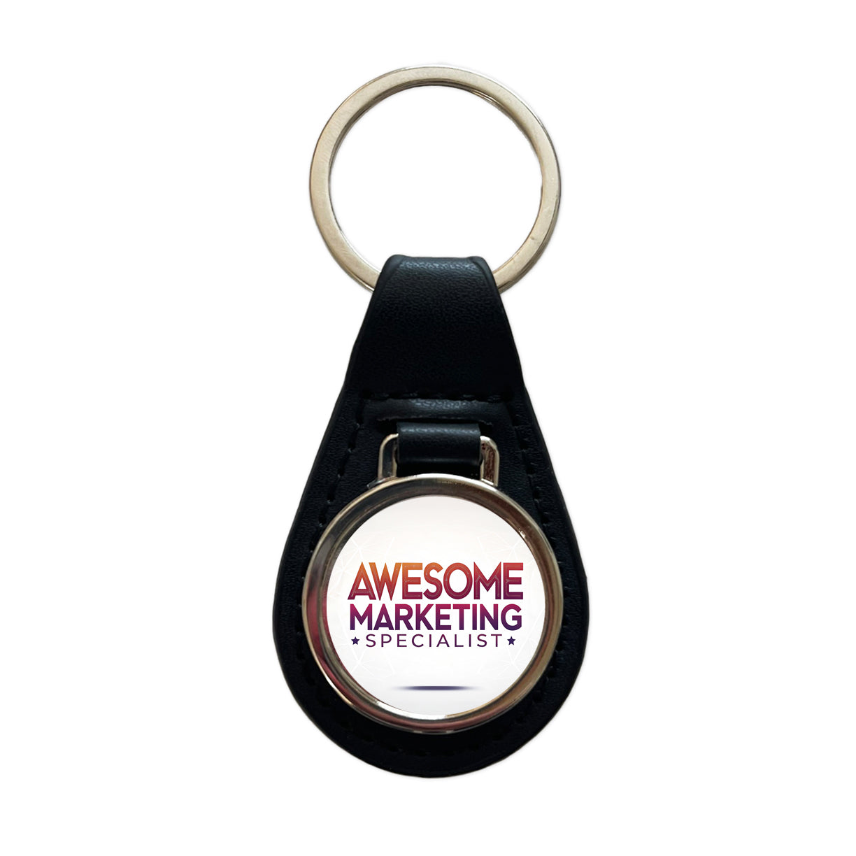 Awesome Marketing Specialist Inspirational Black Leather Metal Keychain