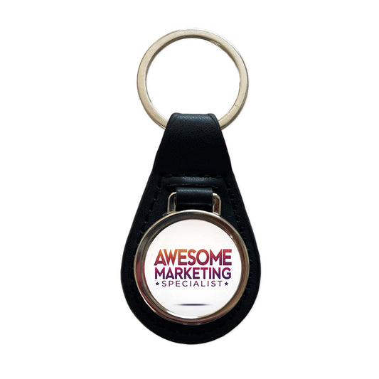 Awesome Marketing Specialist Inspirational Black Leather Metal Keychain