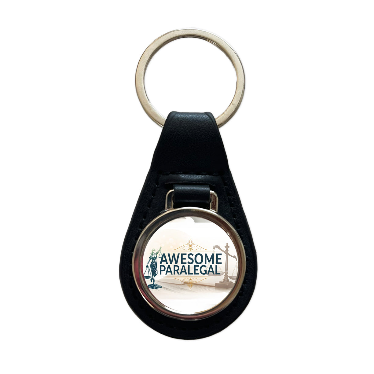 Awesome Paralegal Scales of Justice Inspirational Black Leather Metal Keychain