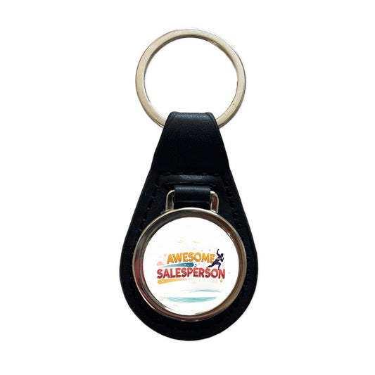 Awesome Salesperson Inspirational Superhero Black Leather Metal Keychain