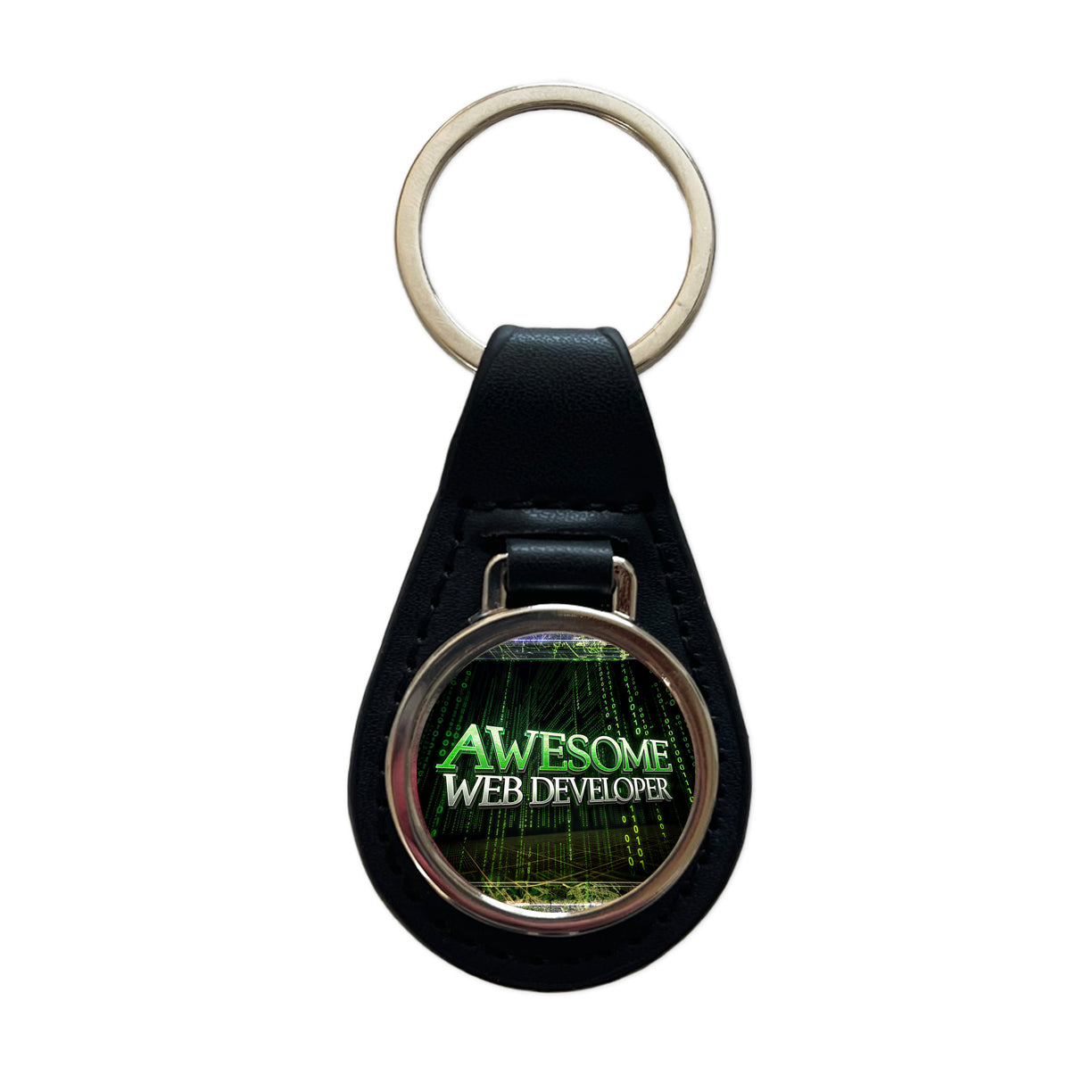 Awesome Web Developer Inspirational Black Leather Metal Keychain