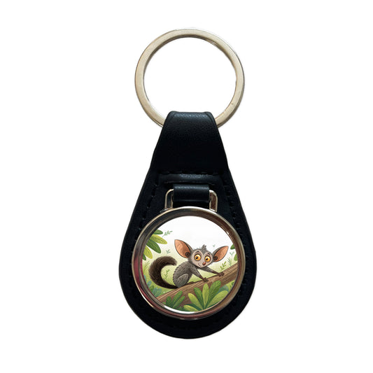 Aye Aye Children's Illustration Style Black Leather Metal Keychain