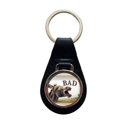 Bad Donkey Funny Black Leather Metal Keychain